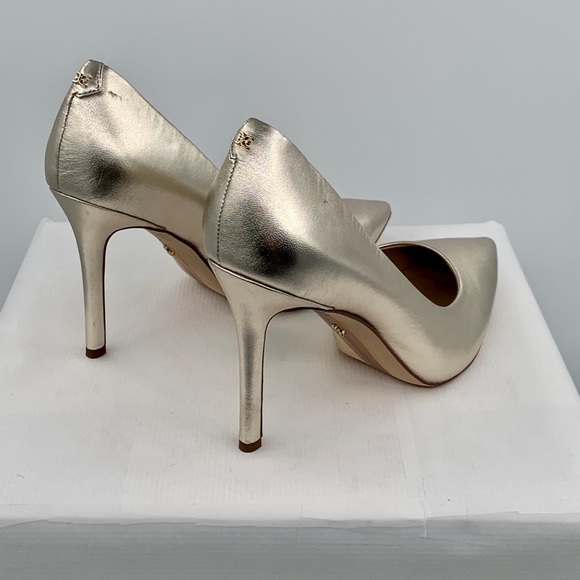 NWT NIB Sam Edelman Hazel Woman’s Gold Leather High Heeled Pointed Toe Pump - Picture 4 of 14